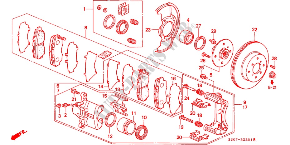VORDERRADBREMSE(2) für Honda PRELUDE 2.3I 2 Türen 5 gang-Schaltgetriebe 1993