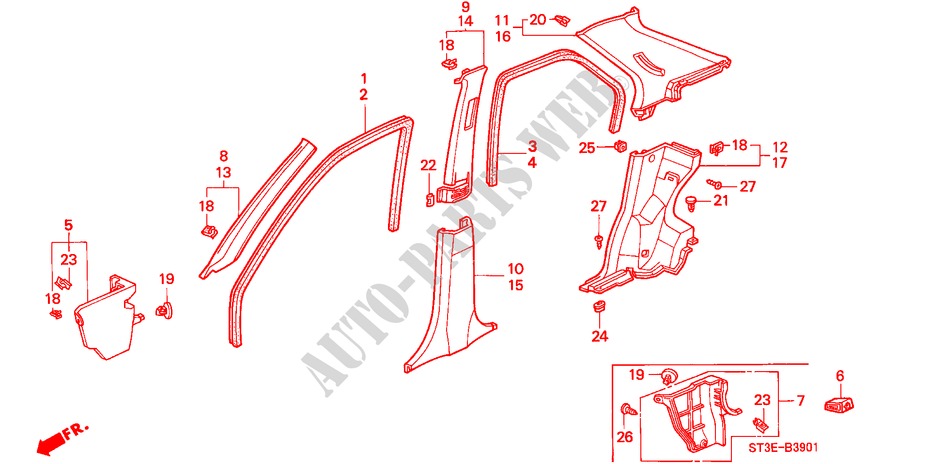 SAEULENZIERSTUECK(RH) für Honda CIVIC 1.4I 5 Türen 5 gang-Schaltgetriebe 1999