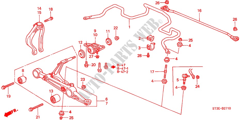 STABILISATOR, VORNE/ UNTERER ARM, VORNE für Honda CIVIC 1.4I          75PS 5 Türen 5 gang-Schaltgetriebe 1999