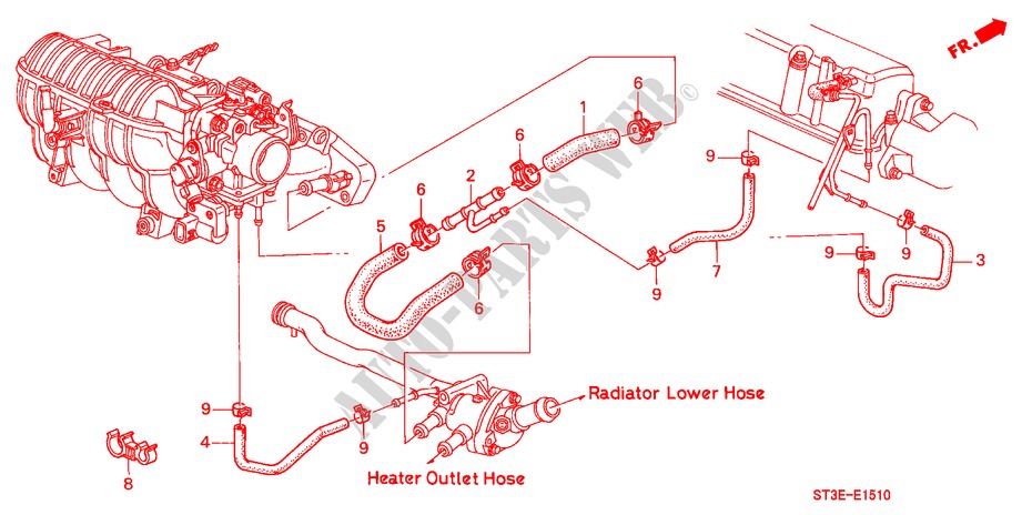 WASSERSCHLAUCH(SOHC) für Honda CIVIC 1.4I          75PS 5 Türen 5 gang-Schaltgetriebe 1999