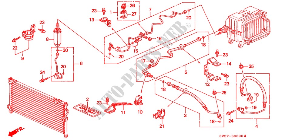 KLIMAANLAGE (SCHLAEUCHE/LEITUNGEN)(LH) für Honda ACCORD COUPE 2.0IES 2 Türen 5 gang-Schaltgetriebe 1994