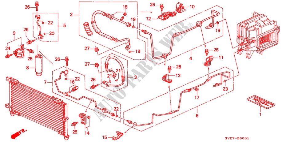KLIMAANLAGE (SCHLAEUCHE/LEITUNGEN)(RH) für Honda ACCORD COUPE 2.2IES 2 Türen 4 gang automatikgetriebe 1997