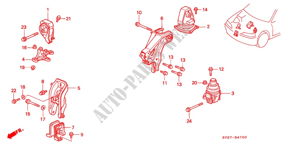 MOTORBEFESTIGUNGEN(MT) für Honda ACCORD COUPE 2.2IES 2 Türen 5 gang-Schaltgetriebe 1994