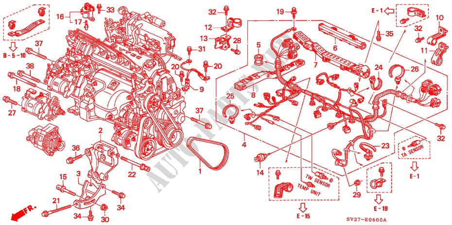 MOTORKABELBAUM/KLAMMER für Honda ACCORD COUPE 2.0ILS 2 Türen 5 gang-Schaltgetriebe 1994