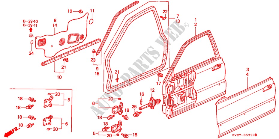 TUERTAFELN für Honda ACCORD COUPE 2.0IES 2 Türen 5 gang-Schaltgetriebe 1996