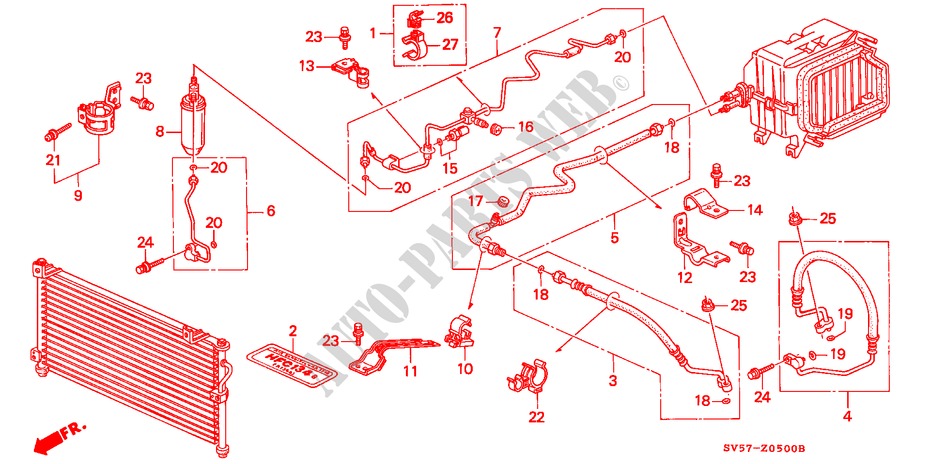 KLIMAANLAGE (SCHLAEUCHE/LEITUNGEN)(LH) für Honda ACCORD AERODECK 2.0ILS 5 Türen 5 gang-Schaltgetriebe 1994