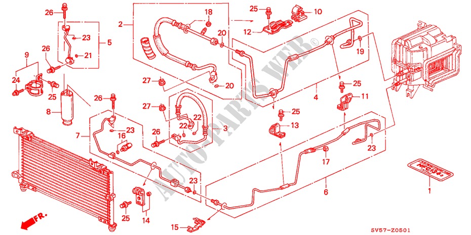 KLIMAANLAGE (SCHLAEUCHE/LEITUNGEN)(RH) für Honda ACCORD AERODECK 2.0ILS 5 Türen 5 gang-Schaltgetriebe 1994