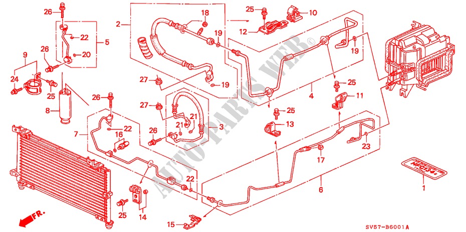 KLIMAANLAGE (SCHLAEUCHE/LEITUNGEN)(RH) für Honda ACCORD AERODECK 2.2IES 5 Türen 4 gang automatikgetriebe 1994