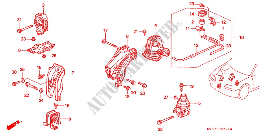 MOTORBEFESTIGUNGEN(AT) ( '95) für Honda ACCORD AERODECK 2.0ILS 5 Türen 4 gang automatikgetriebe 1994