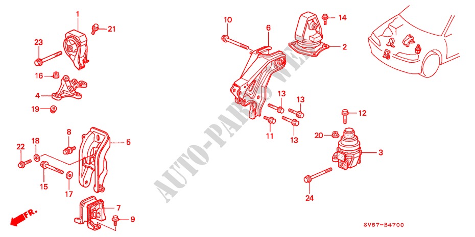 MOTORBEFESTIGUNGEN(MT) für Honda ACCORD AERODECK 2.0ILS 5 Türen 5 gang-Schaltgetriebe 1995