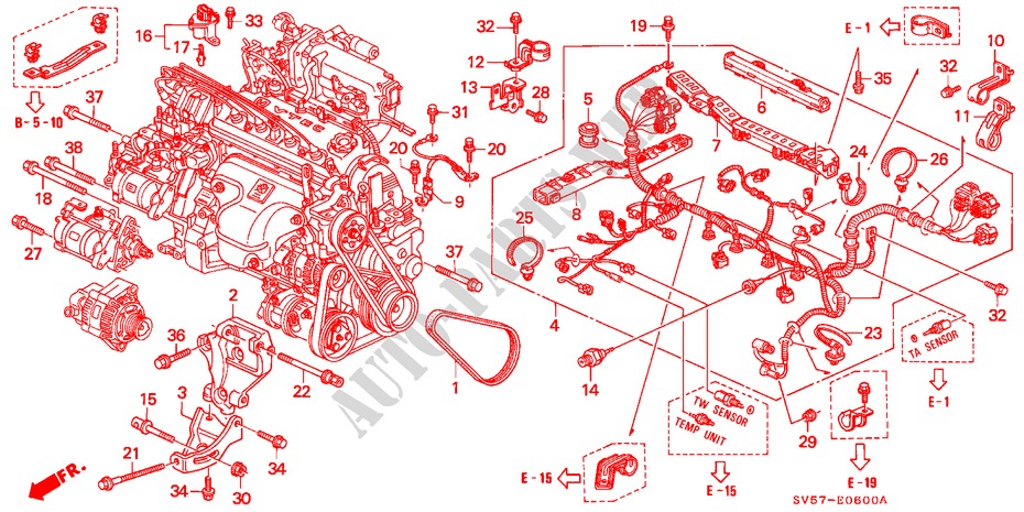 MOTORKABELBAUM/KLAMMER für Honda ACCORD AERODECK 2.0IES 5 Türen 5 gang-Schaltgetriebe 1994