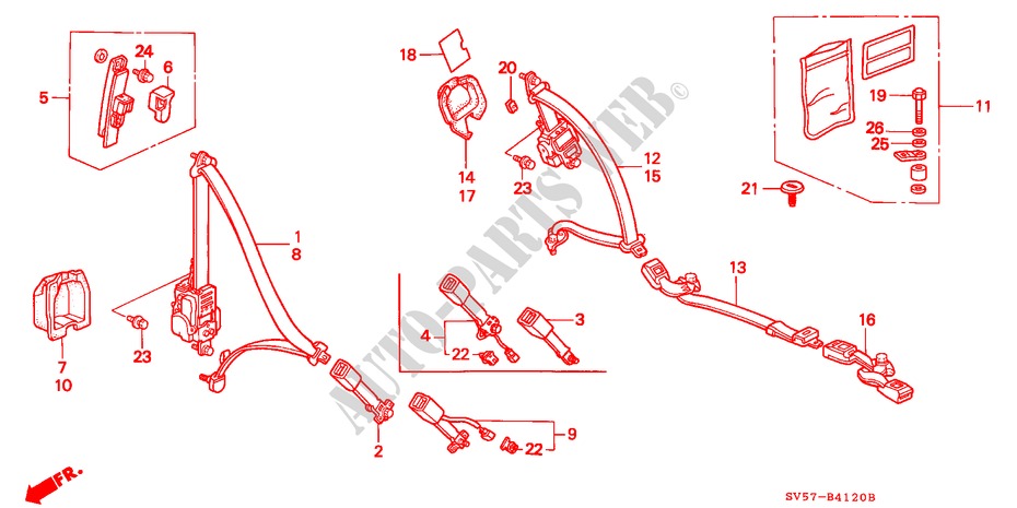 SITZGURT, für Honda ACCORD AERODECK 2.2IES 5 Türen 5 gang-Schaltgetriebe 1994