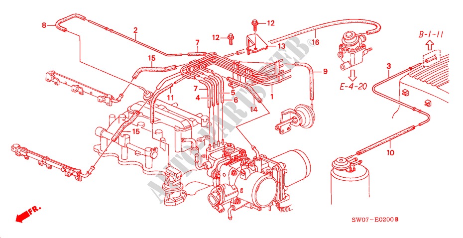 EINBAULEITUNG/ROHRE (3.0L) für Honda NSX NSX-T      AUSTRIA 2 Türen 4 gang automatikgetriebe 1996