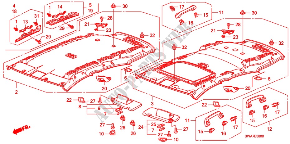 DACHVERKLEIDUNG(1) für Honda CR-V DIESEL 2.2 ELEGANCE/SPORT 5 Türen 6 gang-Schaltgetriebe 2008