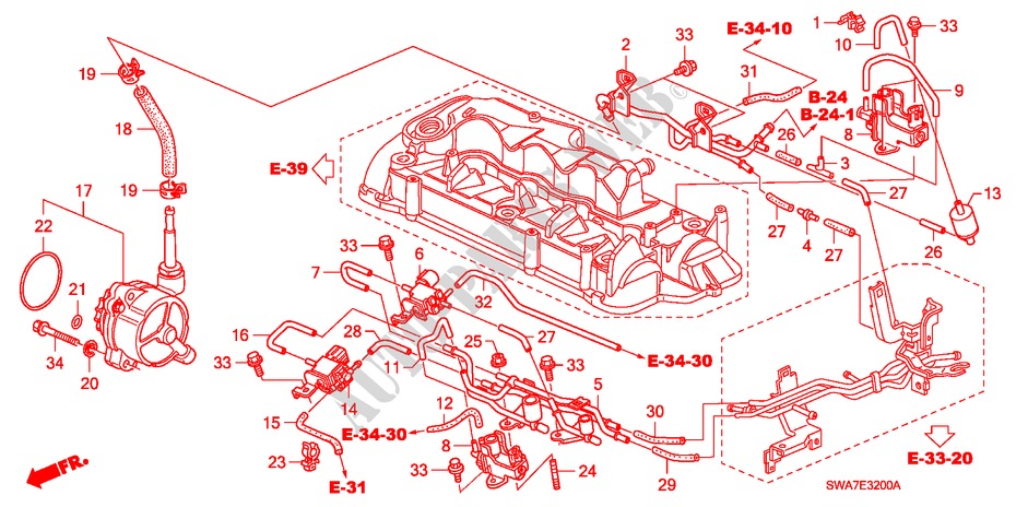 EINBAULEITUNG/UNTERDRUCKPUMPE(DIESEL) für Honda CR-V DIESEL 2.2 ES 5 Türen 6 gang-Schaltgetriebe 2007