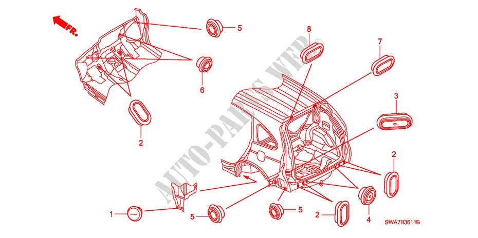 GUMMITUELLE(HINTEN) für Honda CR-V DIESEL 2.2 ES 5 Türen 6 gang-Schaltgetriebe 2007