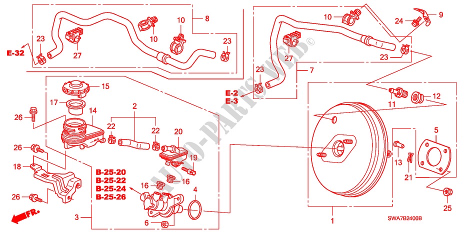 HAUPTBREMSZYLINDER/ MASTER POWER(LH) (1) für Honda CR-V ELEGANCE/SPORT 5 Türen 5 gang automatikgetriebe 2007