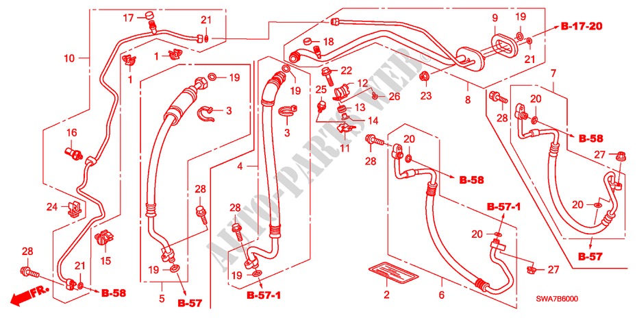KLIMAANLAGE(SCHLAEUCHE/LEITUNGEN) (LH) (2.0L) (2.4L) für Honda CR-V RVI 5 Türen 6 gang-Schaltgetriebe 2007