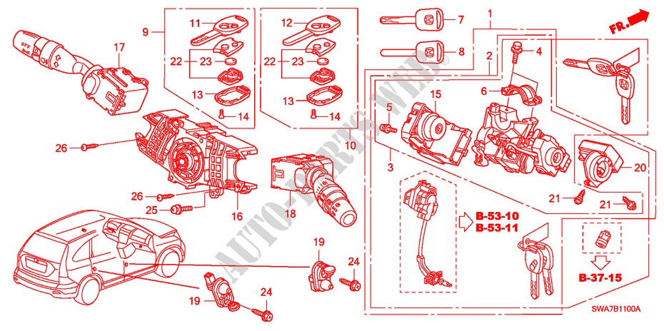 KOMBISCHALTER(LH) für Honda CR-V EXECUTIVE 5 Türen 6 gang-Schaltgetriebe 2008