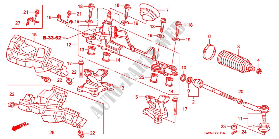 SERVOLENKGETRIEBE(HPS) (RH) für Honda CR-V DIESEL 2.2 ES 5 Türen 6 gang-Schaltgetriebe 2007