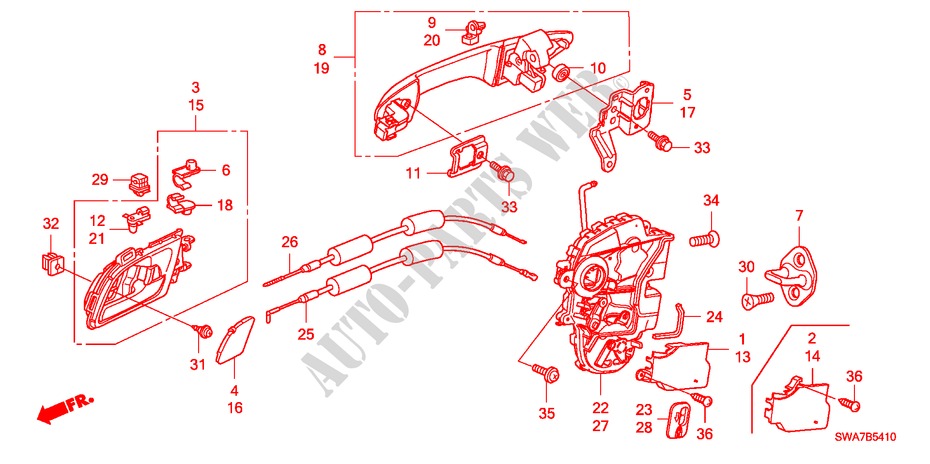 TUERSCHLOESSER, HINTEN/ AEUSSERER GRIFF(1) für Honda CR-V DIESEL 2.2 ES 5 Türen 6 gang-Schaltgetriebe 2007