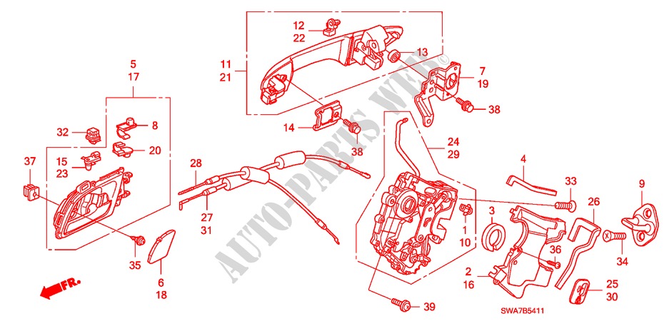 TUERSCHLOESSER, HINTEN/ AEUSSERER GRIFF(2) für Honda CR-V RVSI 5 Türen 6 gang-Schaltgetriebe 2008