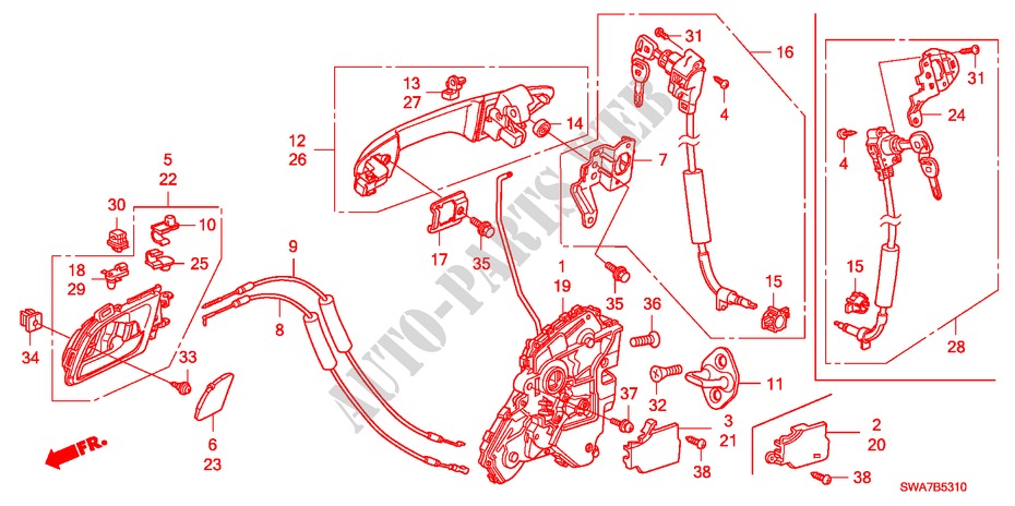 TUERSCHLOESSER, VORNE/ AEUSSERER GRIFF(1) für Honda CR-V DIESEL 2.2 ELEGANCE/SPORT 5 Türen 6 gang-Schaltgetriebe 2008