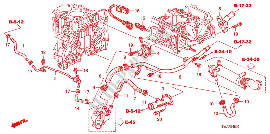 WASSERSCHLAUCH(DIESEL) für Honda CR-V DIESEL 2.2 EXECUTIVE 5 Türen 6 gang-Schaltgetriebe 2007