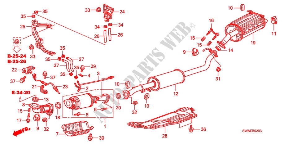 AUSPUFFROHR/SCHALLDAEMPFER(DIESEL)(2)('09) für Honda CR-V DIESEL 2.2 S&L PACK 5 Türen 6 gang-Schaltgetriebe 2009
