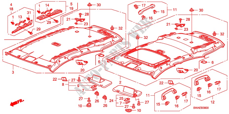 DACHVERKLEIDUNG(1) für Honda CR-V ES 5 Türen 6 gang-Schaltgetriebe 2009