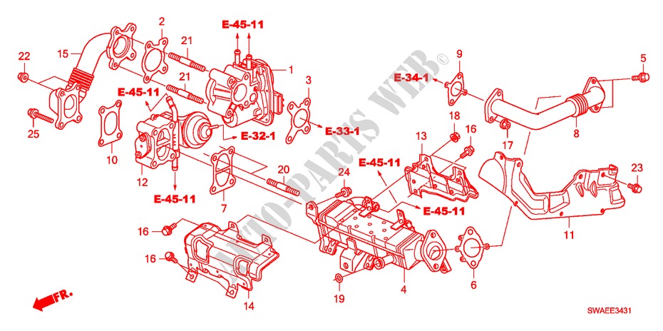 EGR STEUERVENTIL(DIESEL)('10) für Honda CR-V DIESEL 2.2 EXECUTIVE 5 Türen 6 gang-Schaltgetriebe 2010