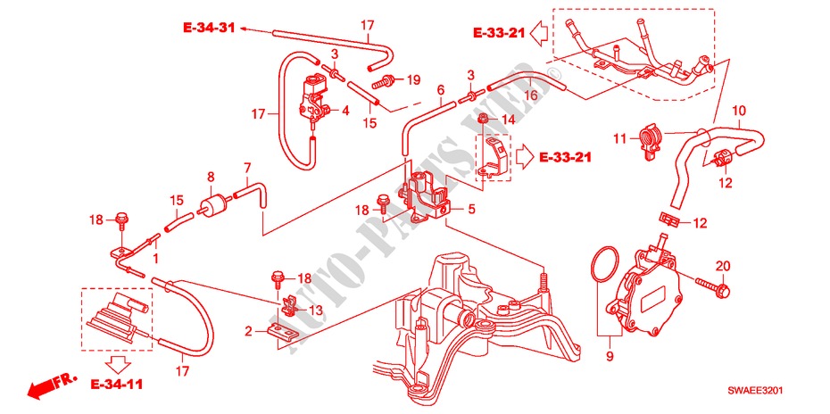 EINBAULEITUNG/UNTERDRUCKPUMPE(DIESEL)('10) für Honda CR-V DIESEL 2.2 ES 5 Türen 5 gang automatikgetriebe 2010
