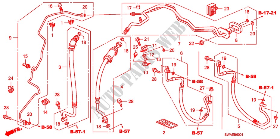 KLIMAANLAGE(SCHLAEUCHE/LEITUNGEN)(RH)(2.0L)(2.4L) für Honda CR-V ES 5 Türen 6 gang-Schaltgetriebe 2009