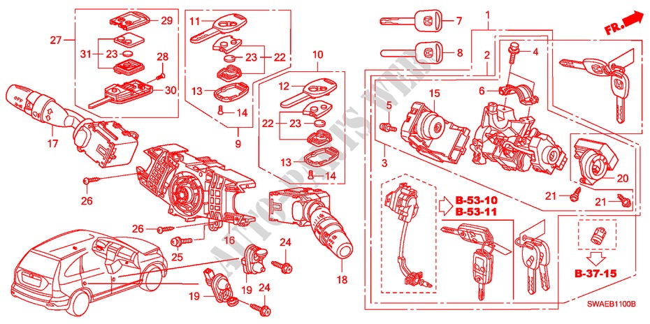 KOMBISCHALTER(LH) für Honda CR-V DIESEL 2.2 S&L PACK 5 Türen 6 gang-Schaltgetriebe 2009