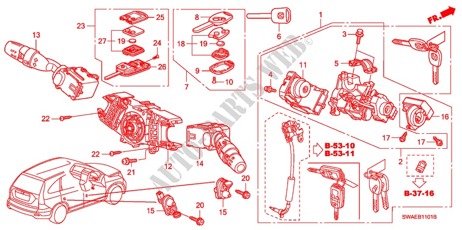 KOMBISCHALTER(RH) für Honda CR-V ES 5 Türen 6 gang-Schaltgetriebe 2009