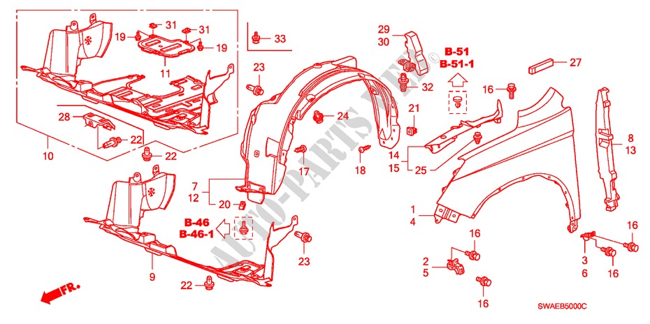 KOTFLUEGEL, VORNE für Honda CR-V EXECUTIVE 5 Türen 6 gang-Schaltgetriebe 2009