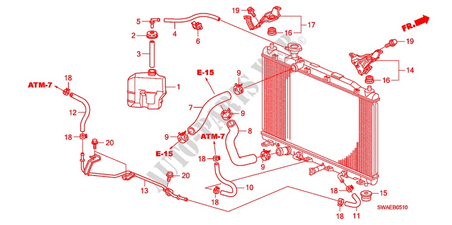 KUEHLERSCHLAUCH/RESERVETANK(2.0L) für Honda CR-V ES 5 Türen 6 gang-Schaltgetriebe 2009
