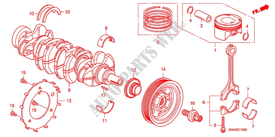 KURBELWELLE/KOLBEN(2.0L) für Honda CR-V ES 5 Türen 6 gang-Schaltgetriebe 2009