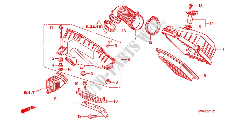 LUFTFILTER(DIESEL)('09) für Honda CR-V DIESEL 2.2 S&L PACK 5 Türen 6 gang-Schaltgetriebe 2009