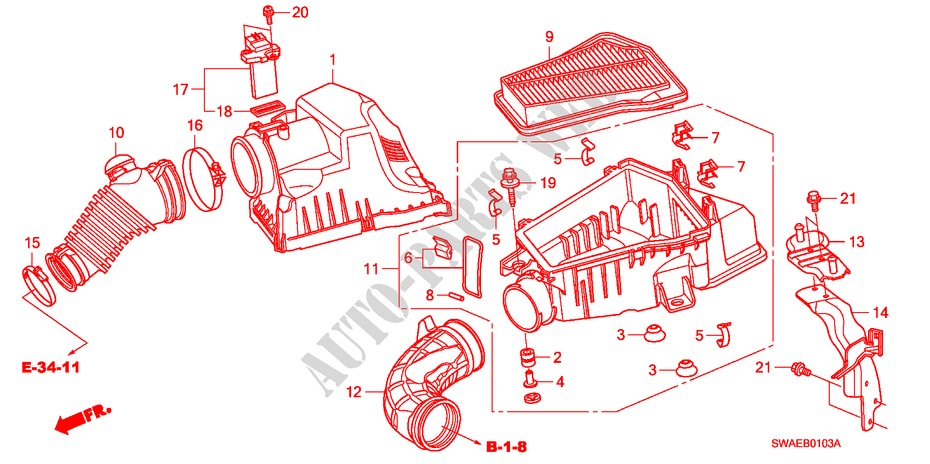 LUFTFILTER(DIESEL)('10) für Honda CR-V DIESEL 2.2 ELEGANCE/LIFE 5 Türen 5 gang automatikgetriebe 2010