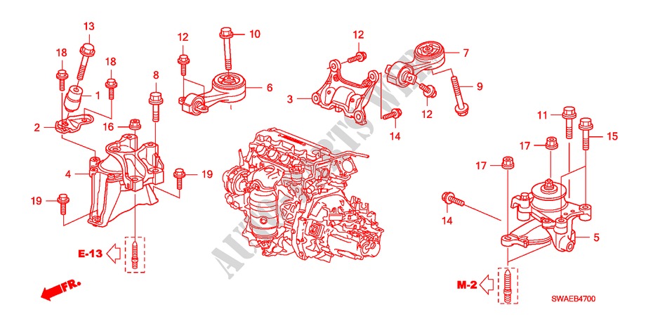 MOTORBEFESTIGUNGEN(2.0L)(MT) für Honda CR-V EXECUTIVE 5 Türen 6 gang-Schaltgetriebe 2009