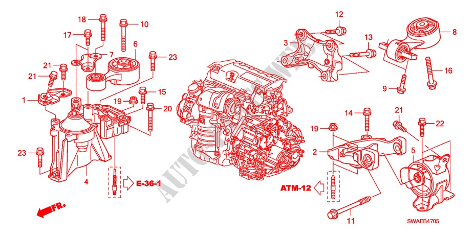 MOTORBEFESTIGUNGEN(DIESEL)(AT) für Honda CR-V DIESEL 2.2 ELEGANCE 5 Türen 5 gang automatikgetriebe 2010