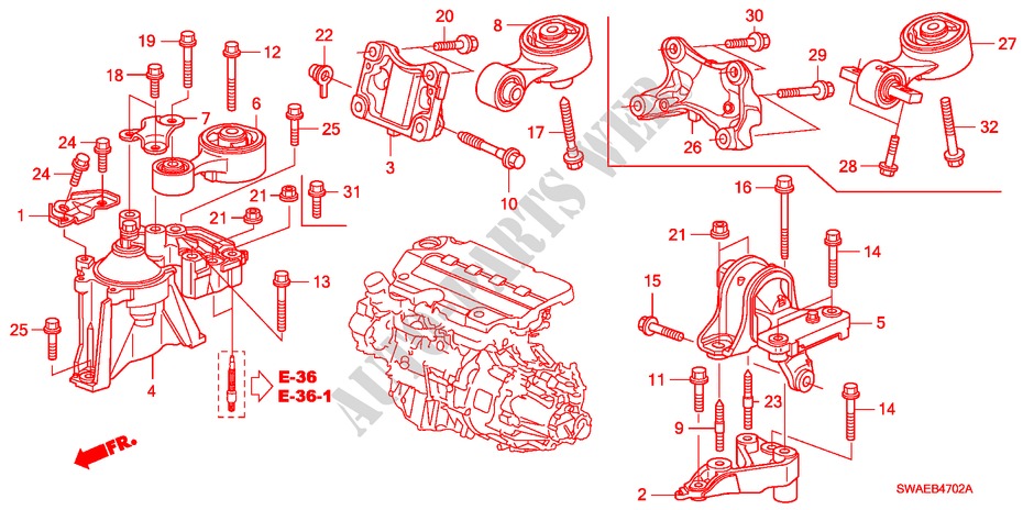 MOTORBEFESTIGUNGEN(DIESEL)(MT) für Honda CR-V DIESEL 2.2 S&L PACK 5 Türen 6 gang-Schaltgetriebe 2009