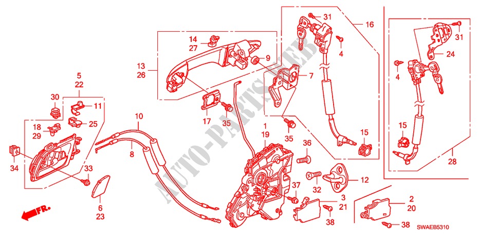 TUERSCHLOESSER, VORNE/AEUSSERER GRIFF(1) für Honda CR-V ES 5 Türen 6 gang-Schaltgetriebe 2009