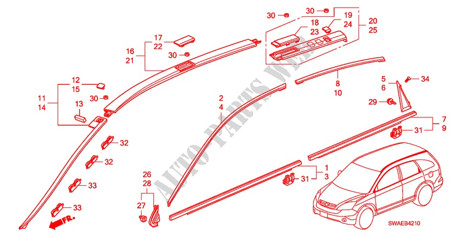 ZIERLEISTE für Honda CR-V DIESEL 2.2 ES 5 Türen 5 gang automatikgetriebe 2010