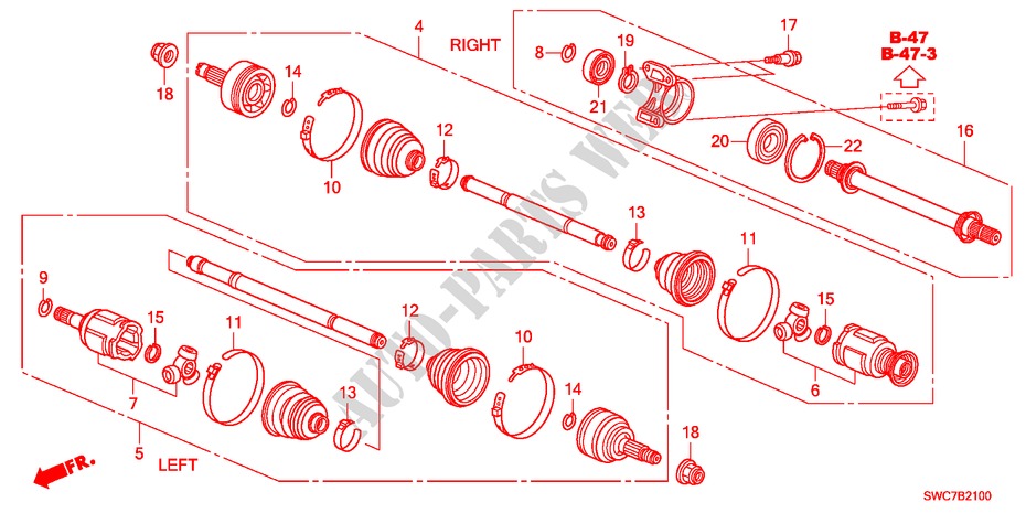ANTRIEBSWELLE, VORNE/HALBWELLE(2.0L) für Honda CR-V EXECUTIVE 5 Türen 6 gang-Schaltgetriebe 2011
