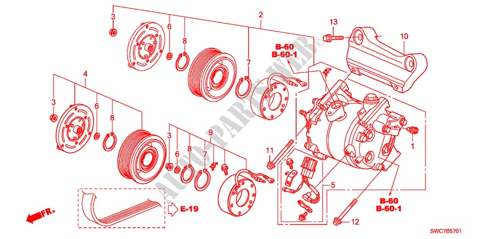 KLIMAANLAGE(KOMPRESSOR)(2.4L) für Honda CR-V RV-SI 5 Türen 5 gang automatikgetriebe 2011