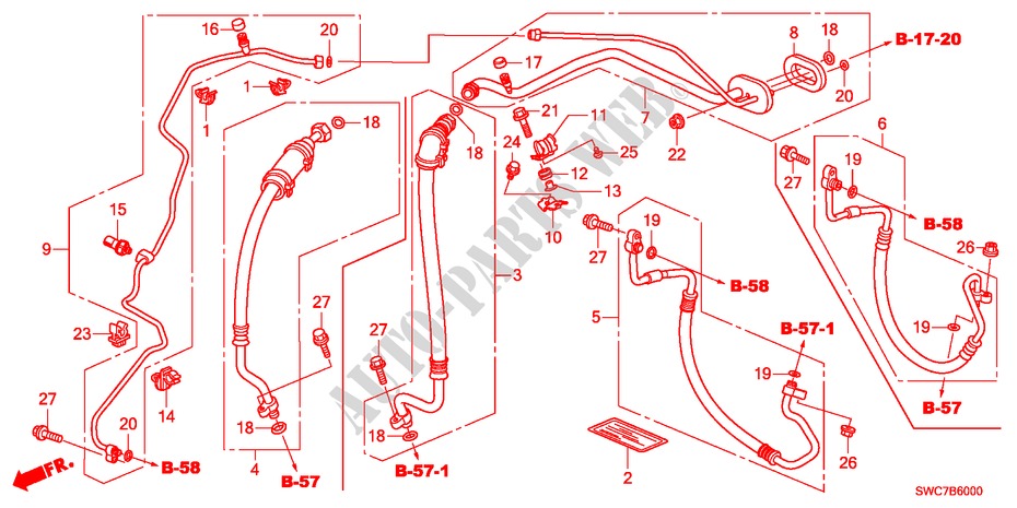KLIMAANLAGE(SCHLAEUCHE/LEITUNGEN)(LH)(2.0L)(2.4L) für Honda CR-V EXECUTIVE 5 Türen 6 gang-Schaltgetriebe 2011