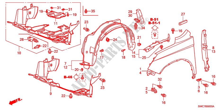 KOTFLUEGEL, VORNE für Honda CR-V EXECUTIVE 5 Türen 6 gang-Schaltgetriebe 2011