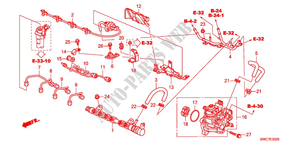 KRAFTSTOFF, SCHIENE/HOCHDRUCKPUMPE(DIESEL) für Honda CR-V DIESEL 2.2 ELEGANCE 5 Türen 6 gang-Schaltgetriebe 2011